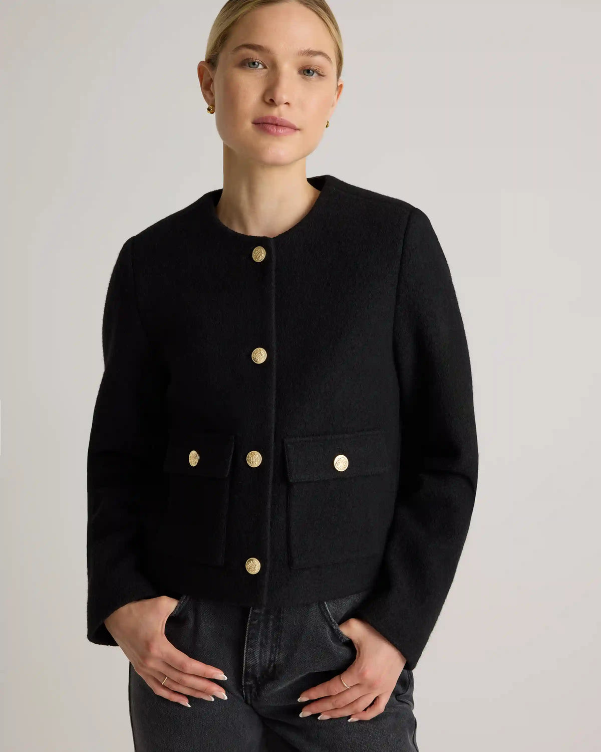 100% Merino Wool Collarless Cropped Jacket