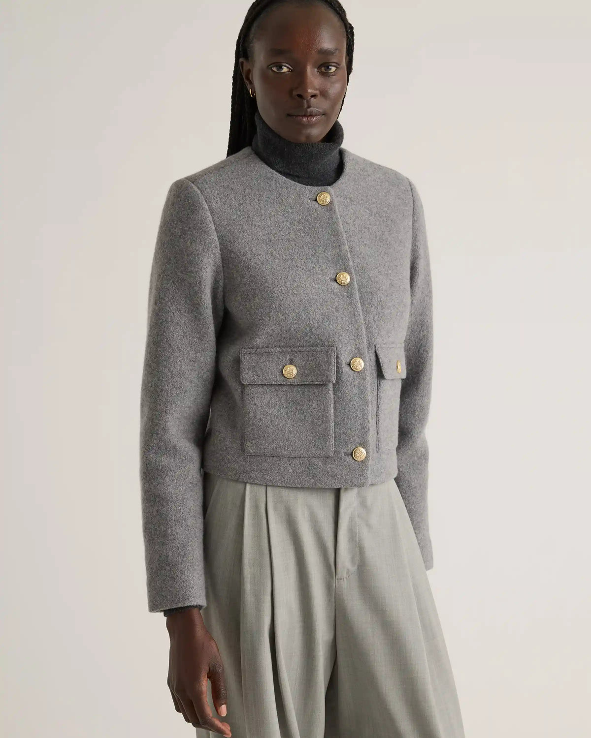 100% Merino Wool Collarless Cropped Jacket