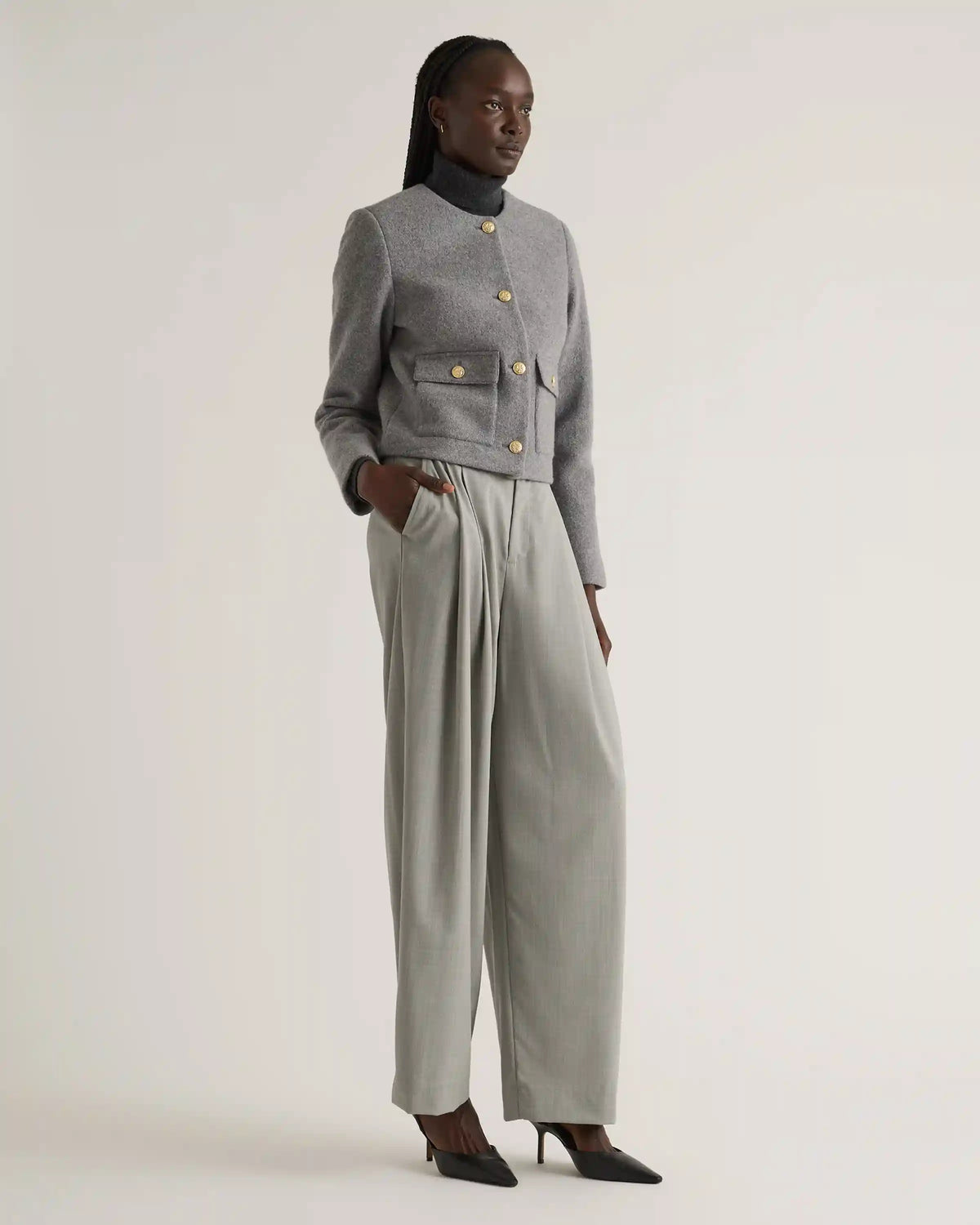 100% Merino Wool Collarless Cropped Jacket