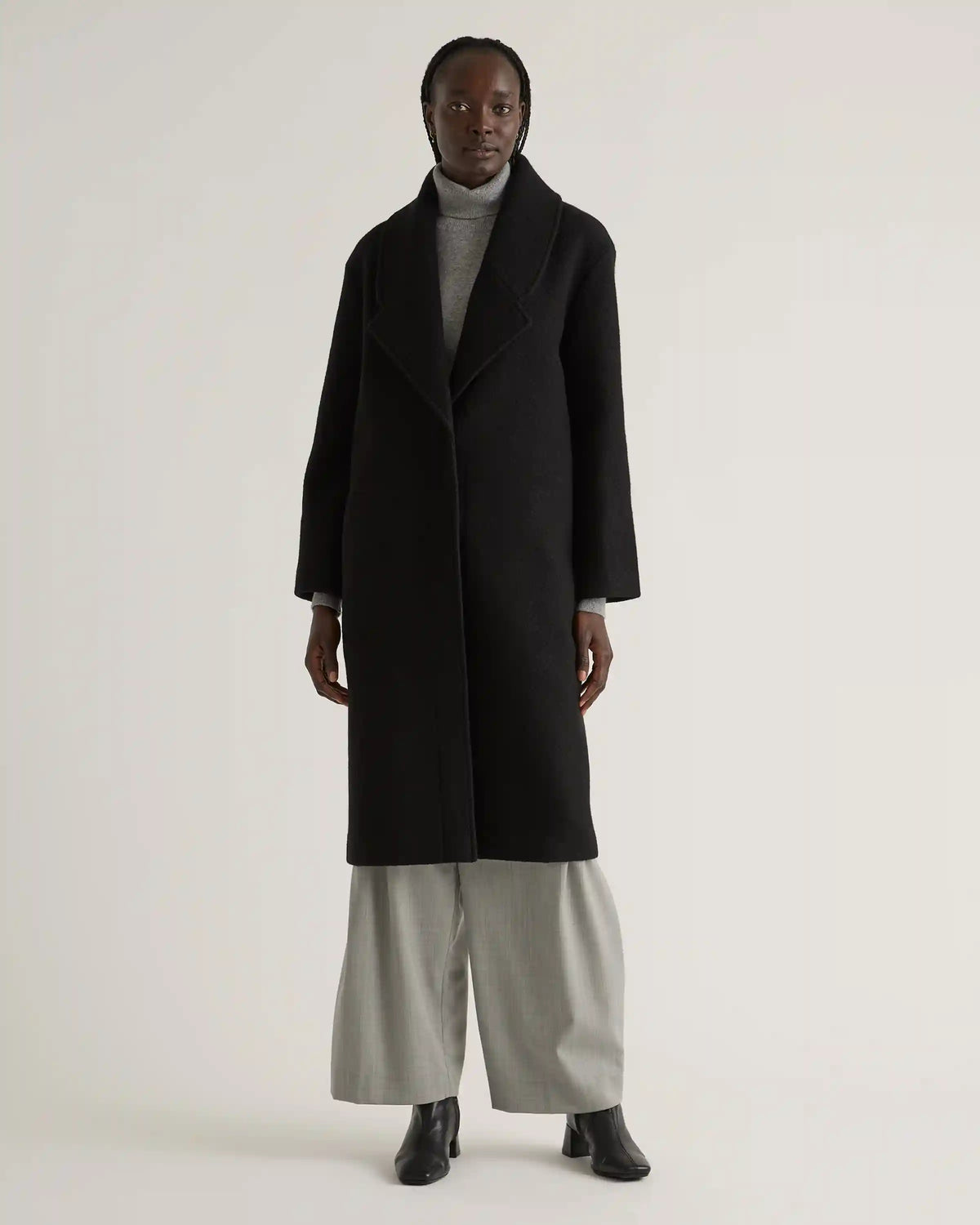 100% Merino Wool Shawl Collar Long Coat