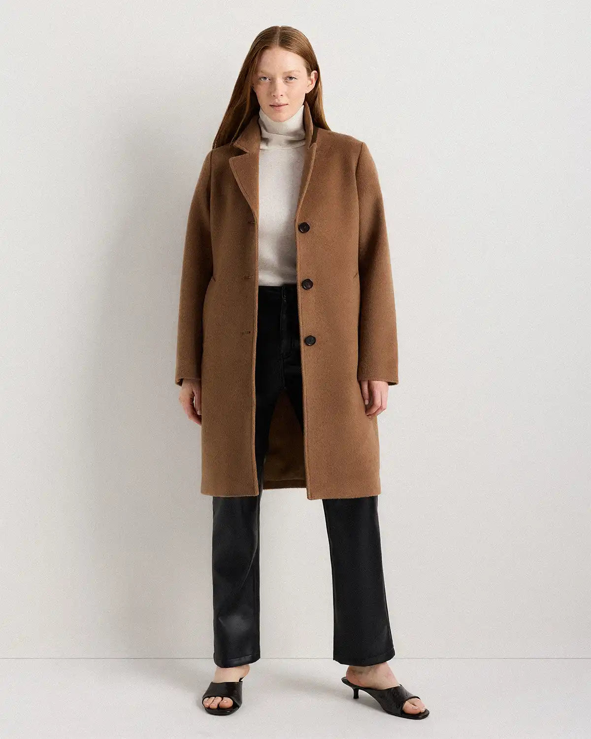 Camel Hair Single-Breasted Midi Coat