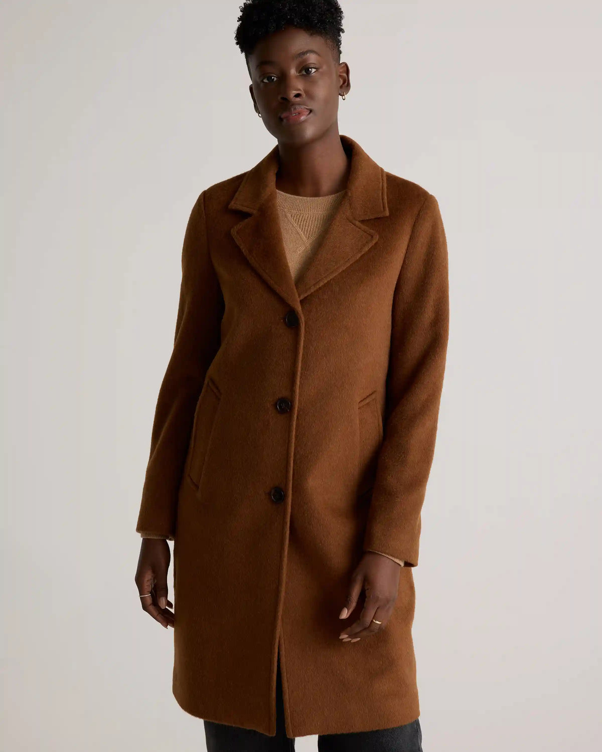 Camel Hair Single-Breasted Midi Coat
