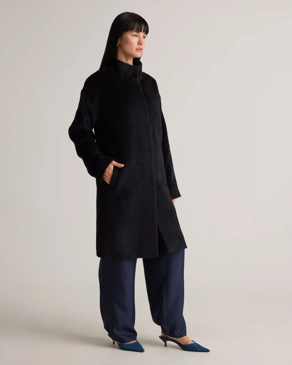 Alpaca-Wool Stand Collar Coat