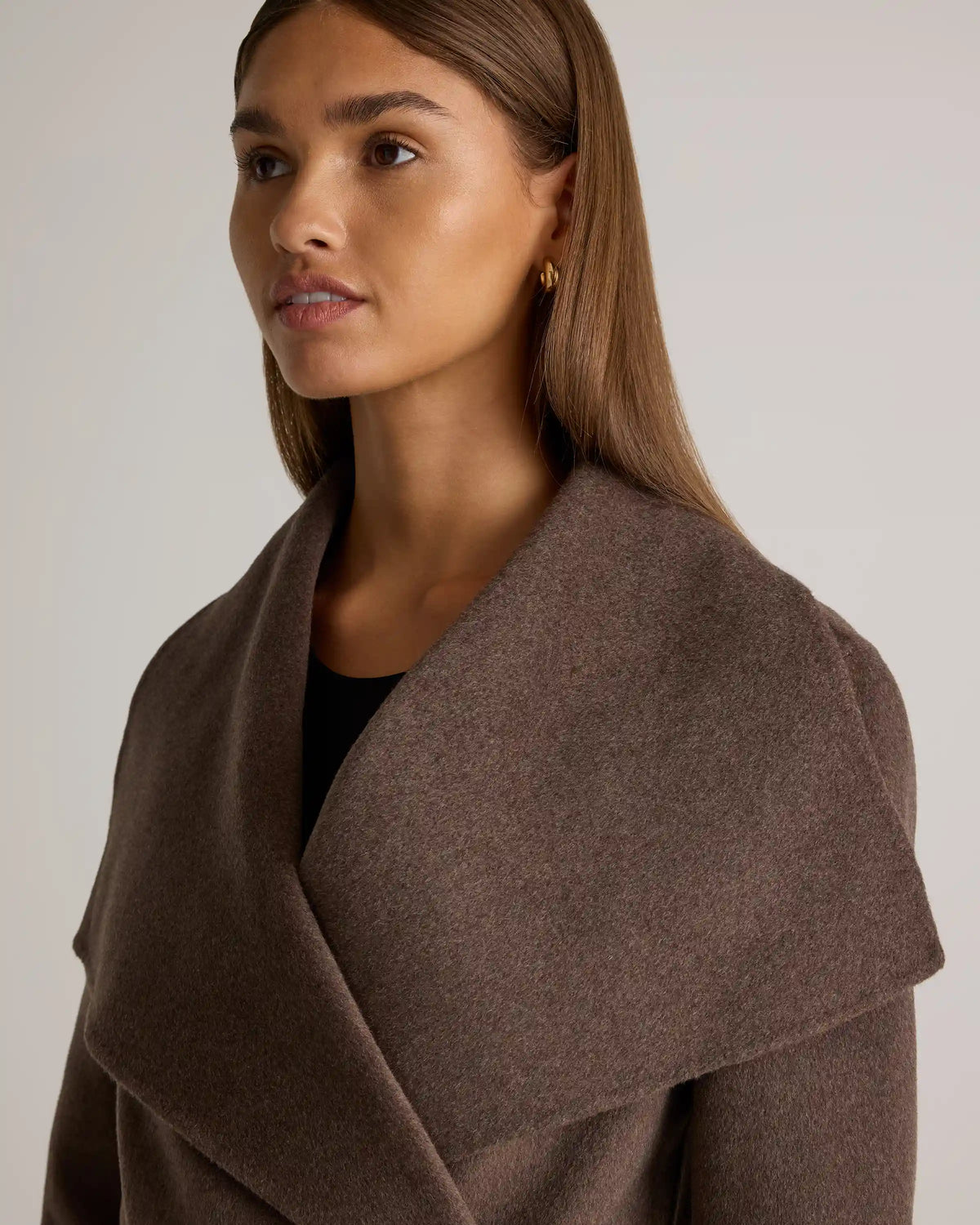 Double-Faced Merino Wool Draped Collar Wrap Coat