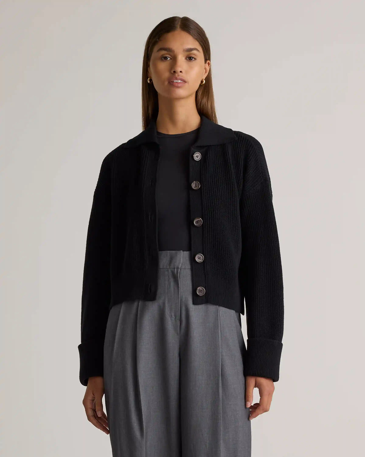 100% Organic Cotton Fisherman Collared Cardigan