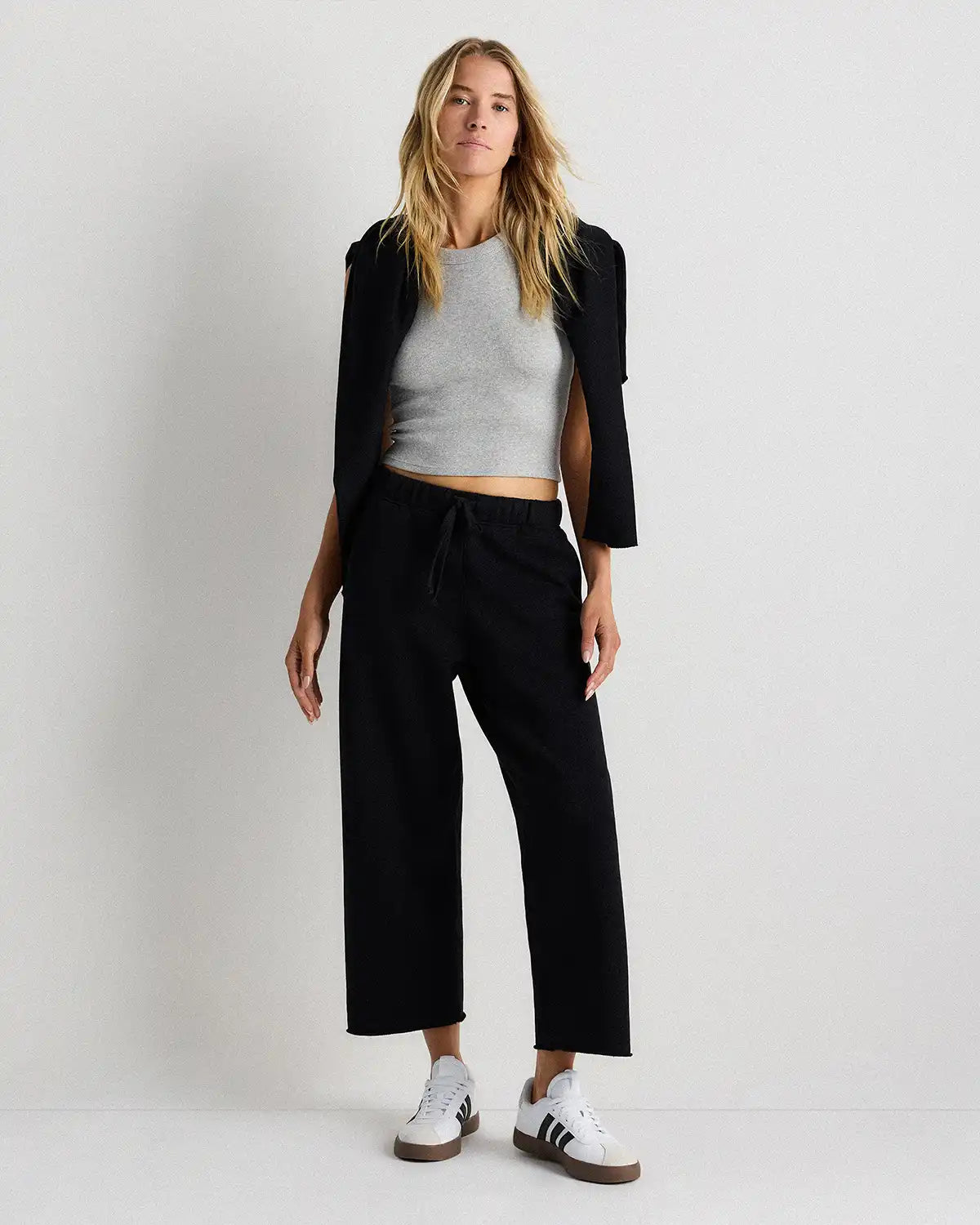 Organic French Terry Cropped Wide Leg Pants