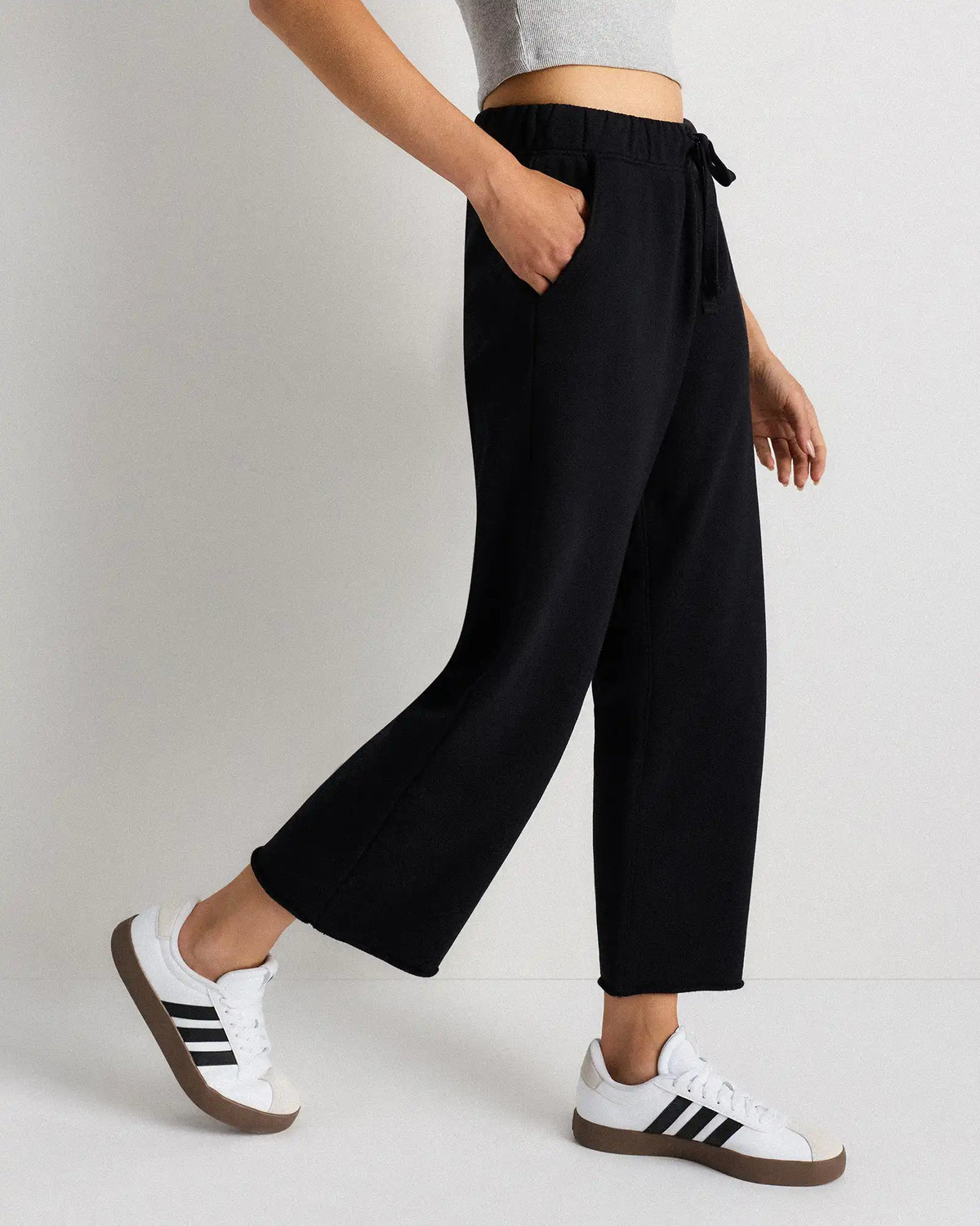 Organic French Terry Cropped Wide Leg Pants