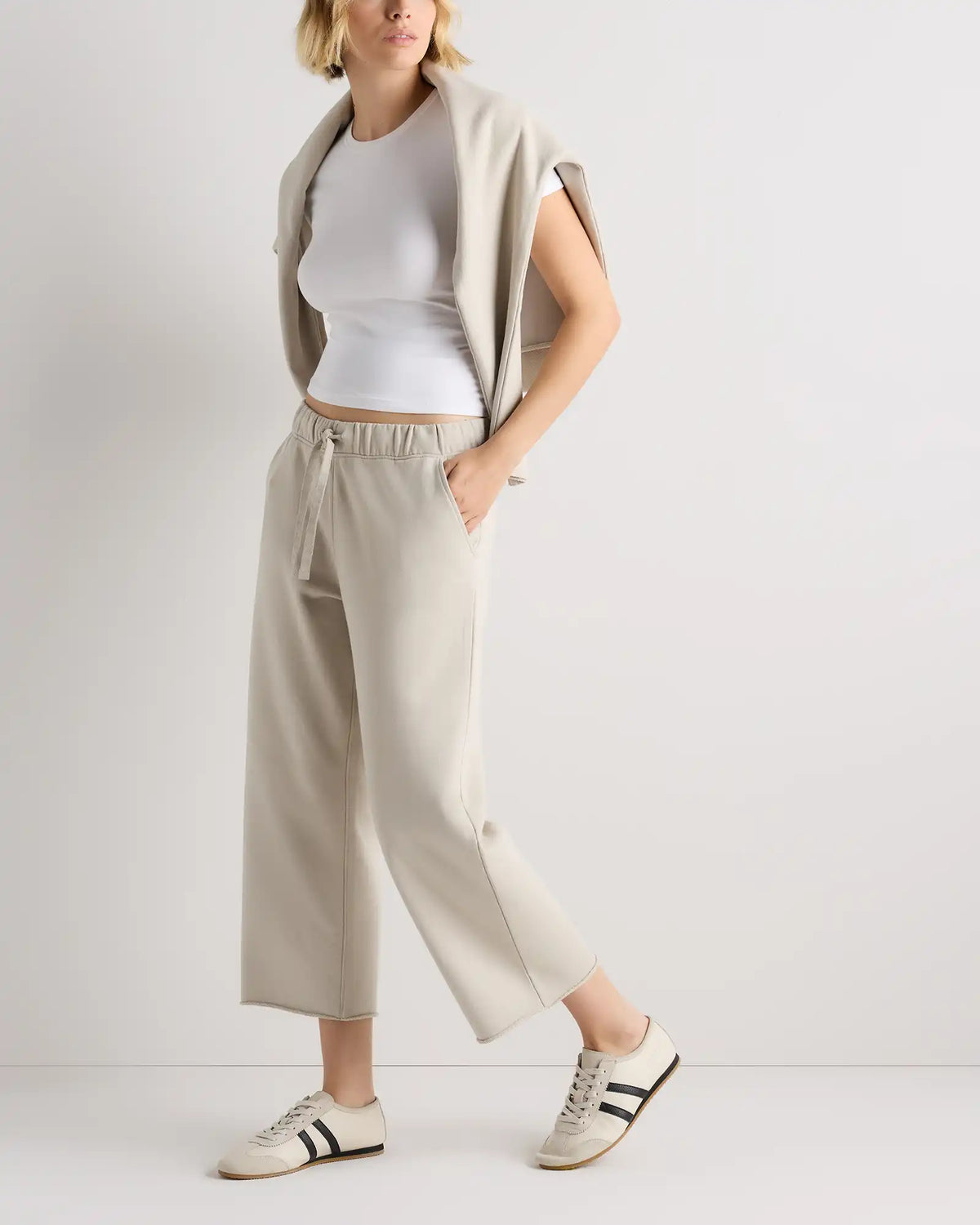 Organic French Terry Cropped Wide Leg Pants
