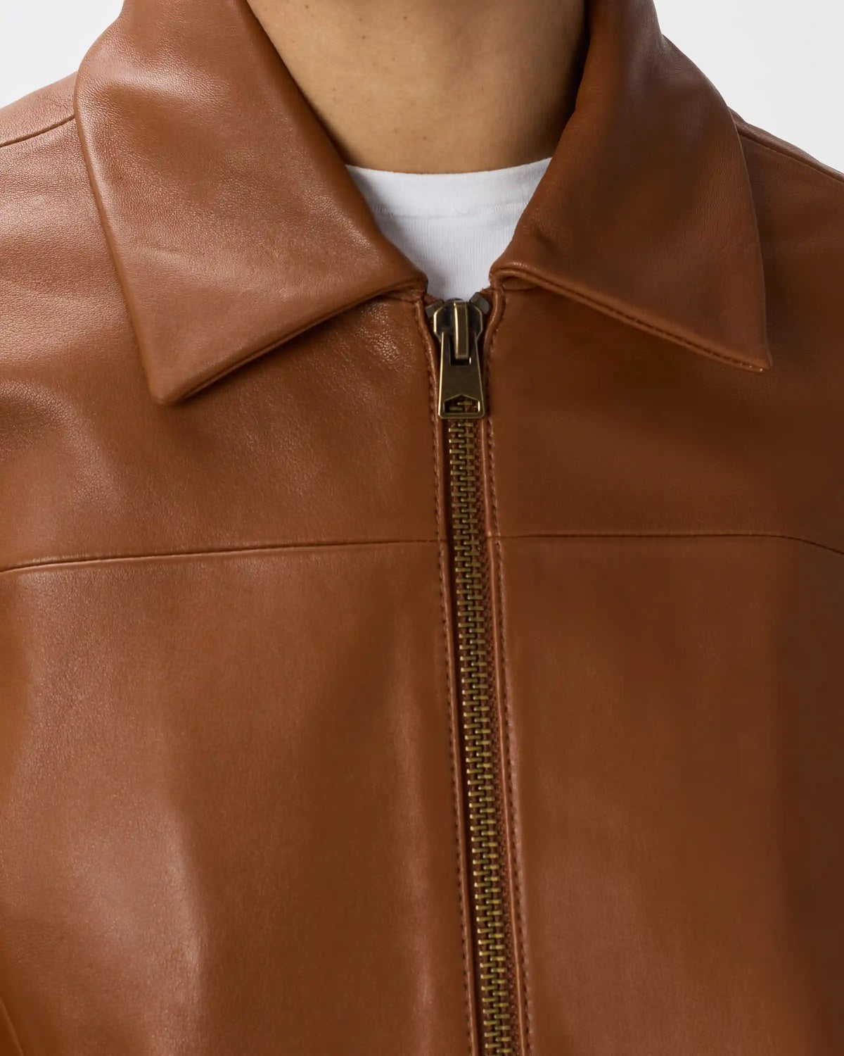 100% Leather Cropped Zip-Front Jacket