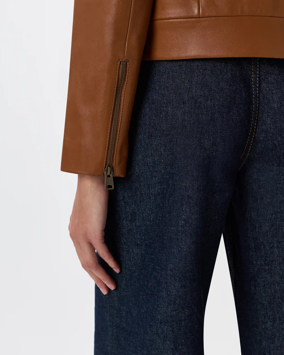 100% Leather Cropped Zip-Front Jacket