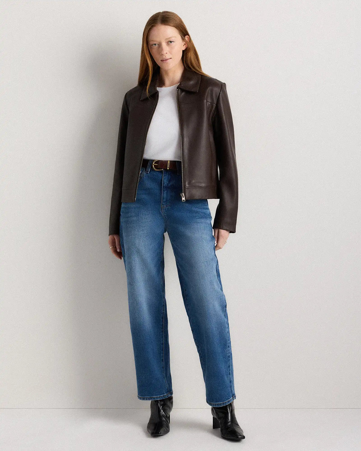 100% Leather Cropped Zip-Front Jacket