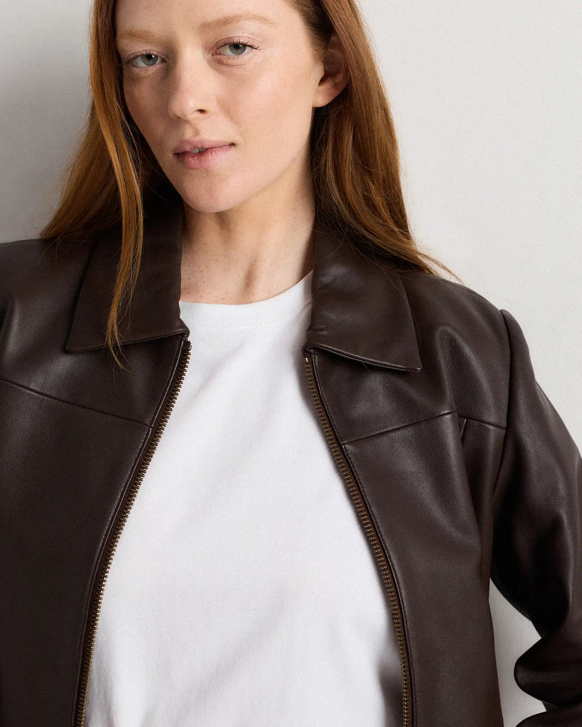 100% Leather Cropped Zip-Front Jacket