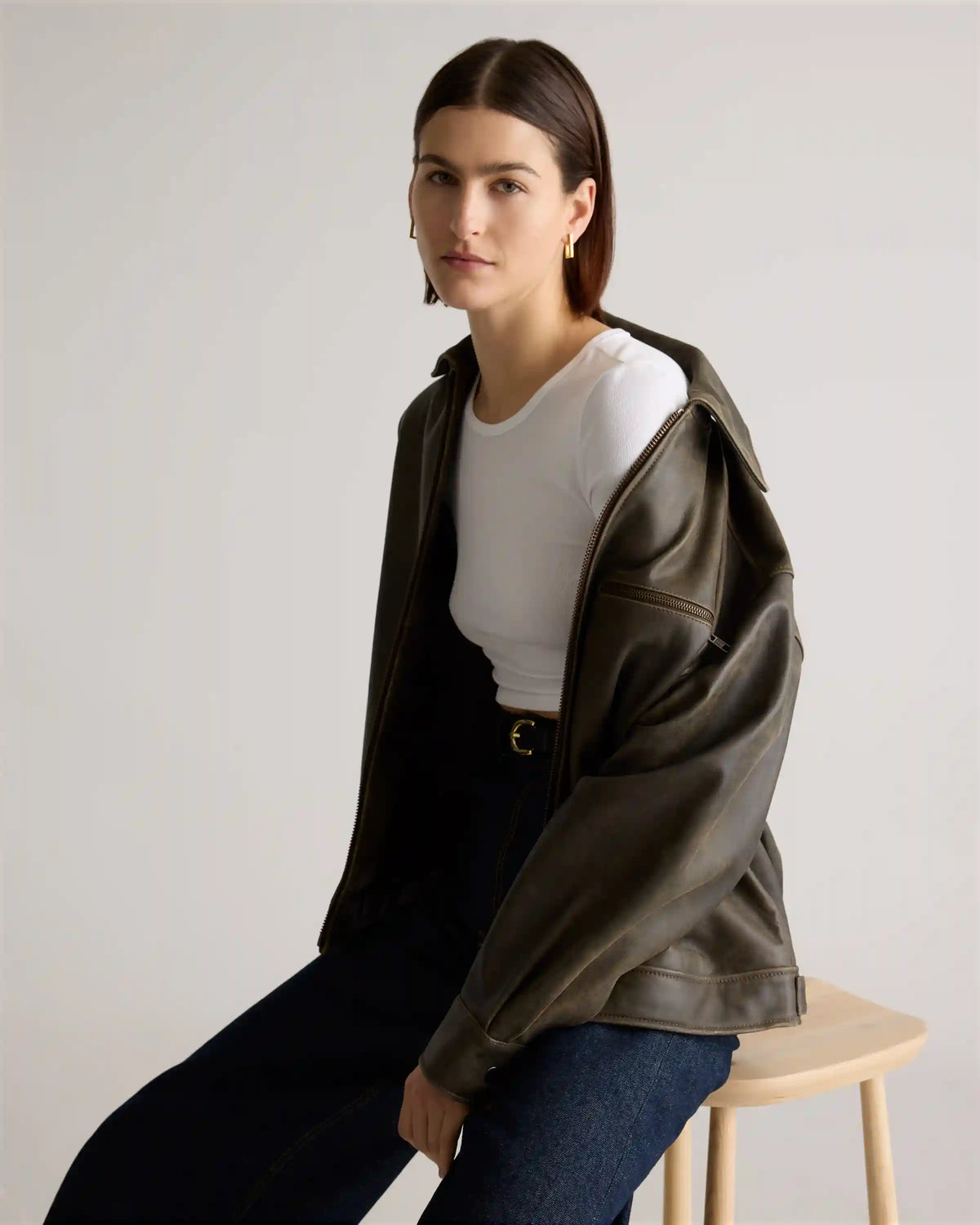 100% Leather Oversized Bomber Jacket