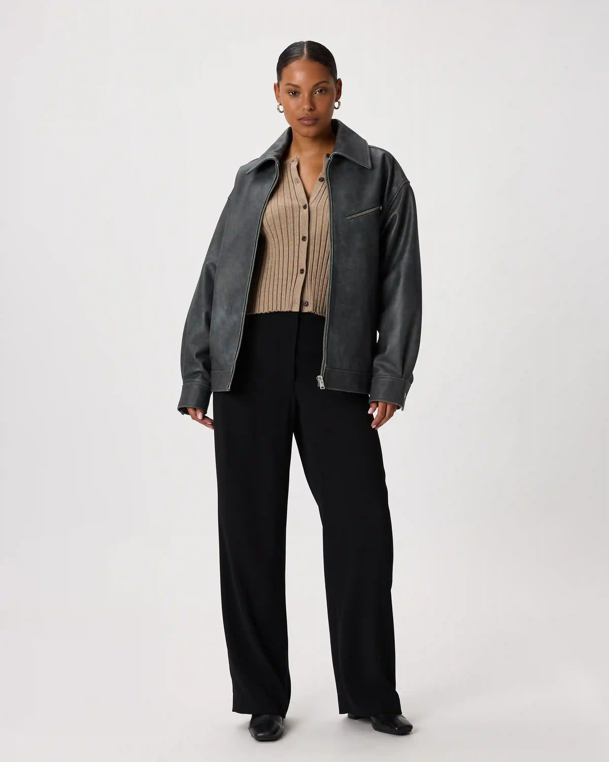 100% Leather Oversized Bomber Jacket