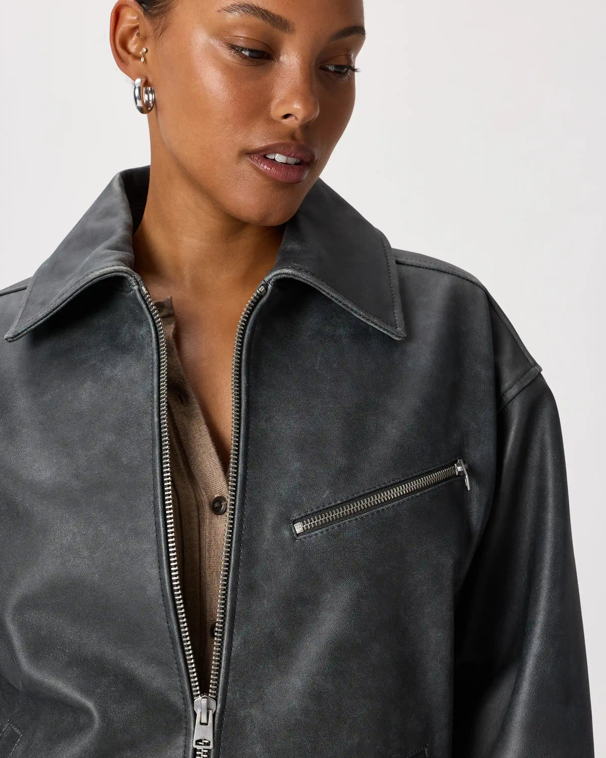 100% Leather Oversized Bomber Jacket
