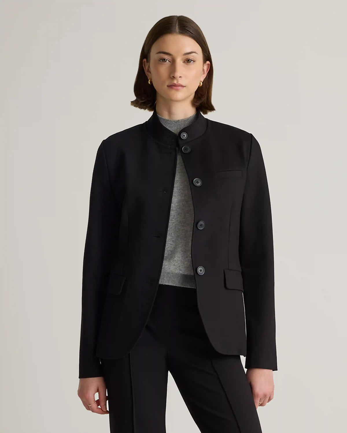 Ultra-Stretch Ponte Stand Collar Blazer