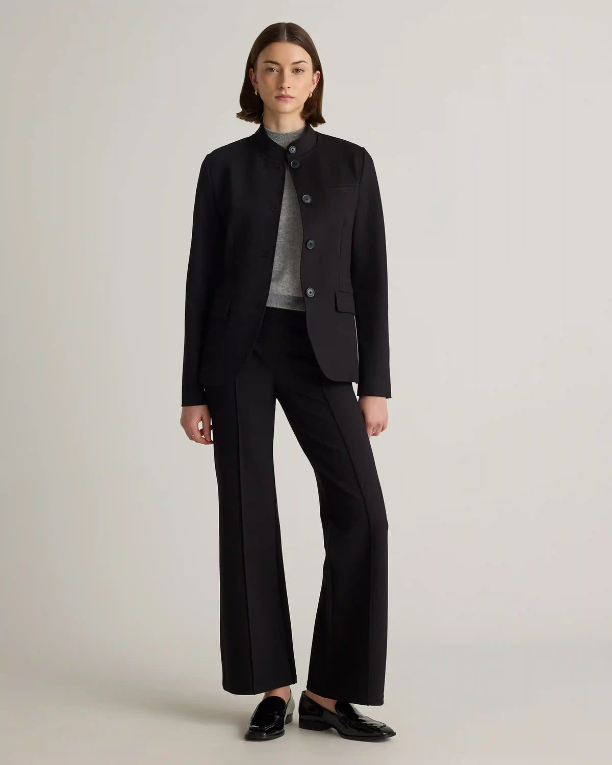 Ultra-Stretch Ponte Stand Collar Blazer