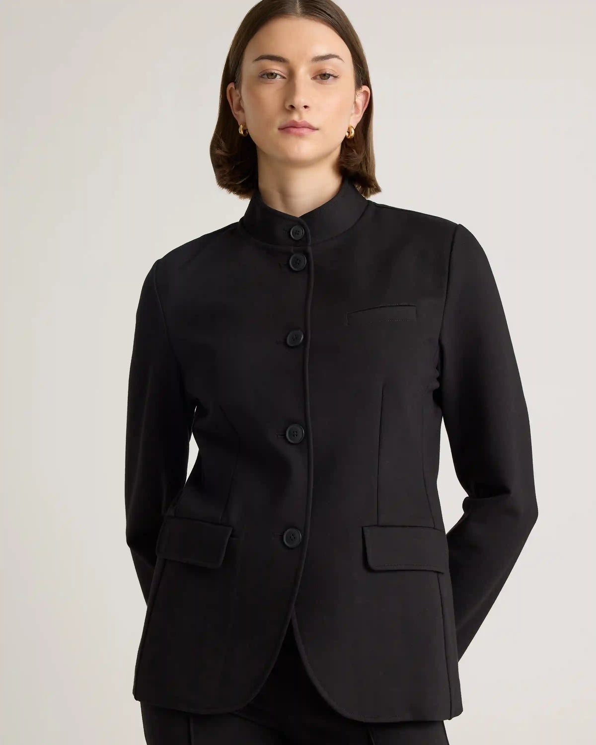 Ultra-Stretch Ponte Stand Collar Blazer