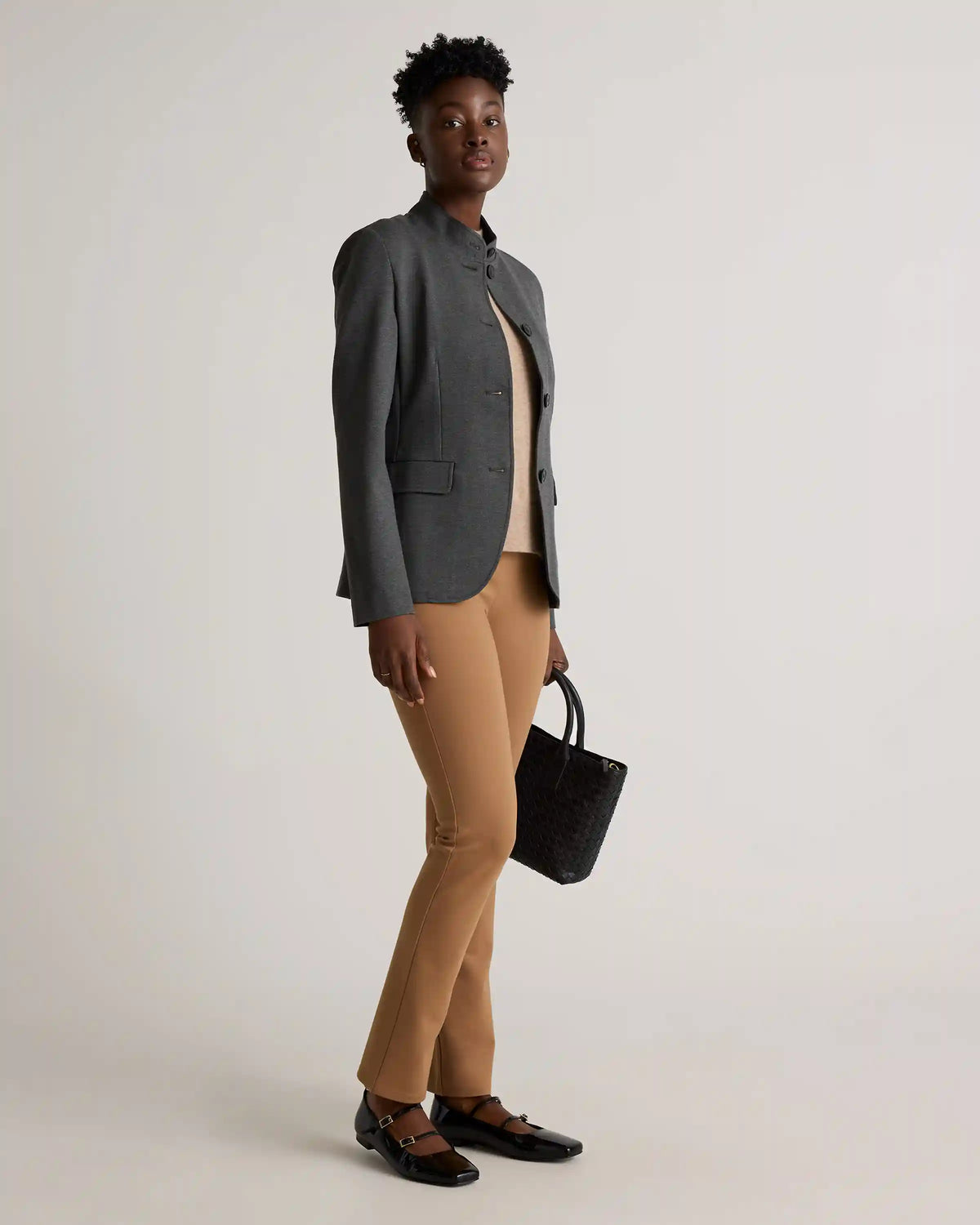 Ultra-Stretch Ponte Stand Collar Blazer