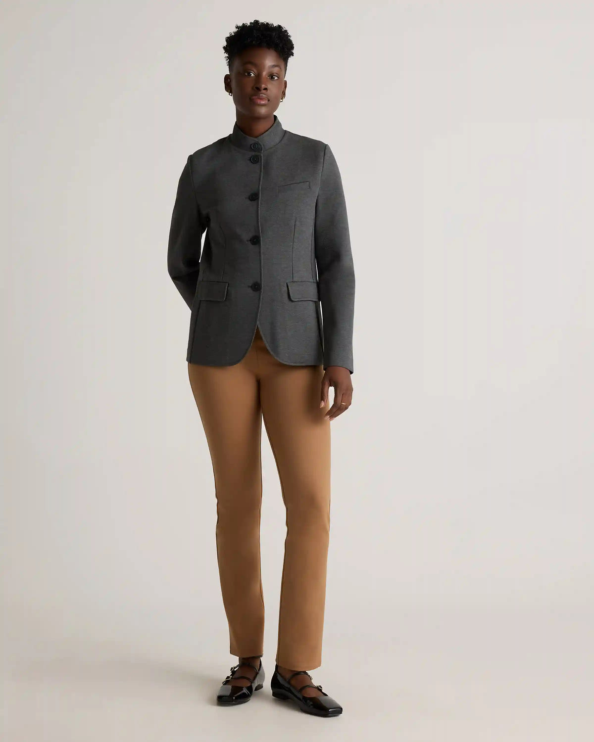 Ultra-Stretch Ponte Stand Collar Blazer