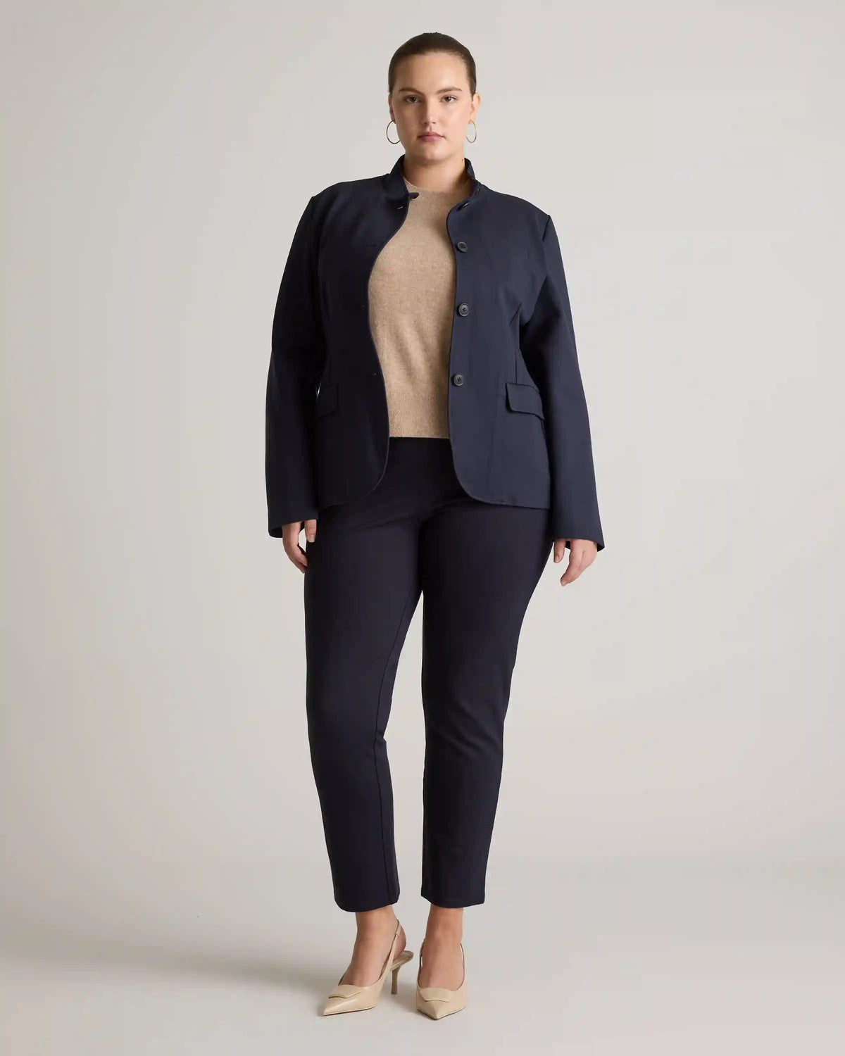 Ultra-Stretch Ponte Stand Collar Blazer
