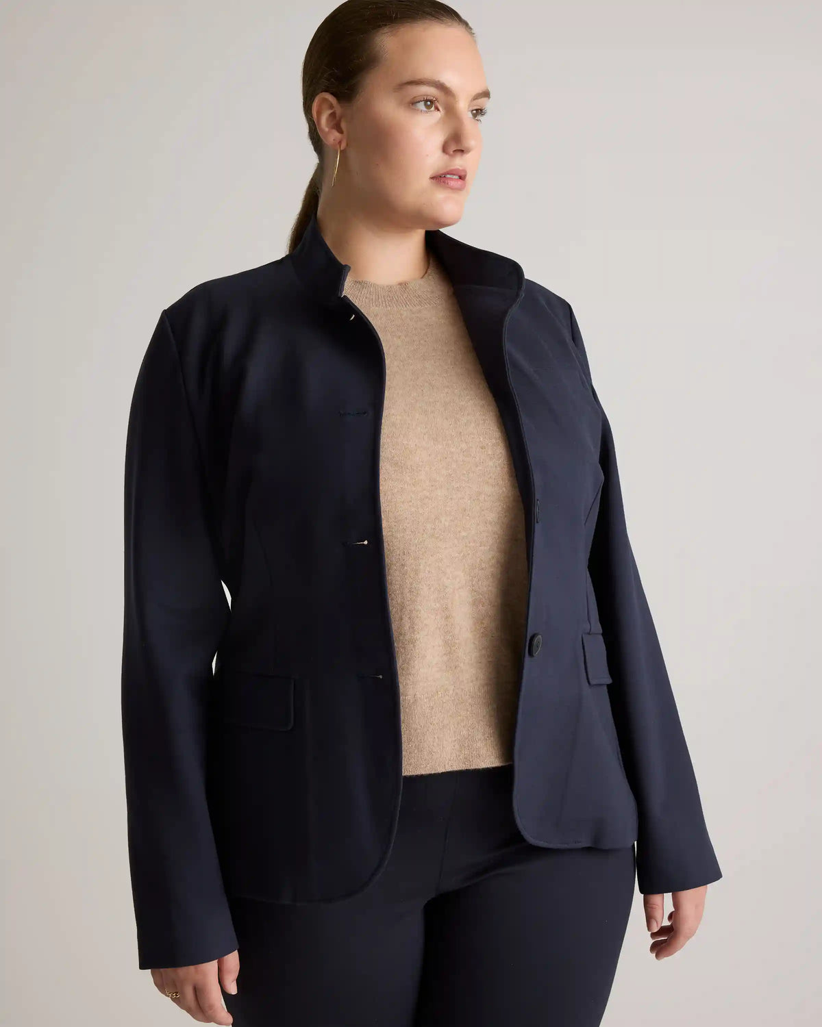 Ultra-Stretch Ponte Stand Collar Blazer