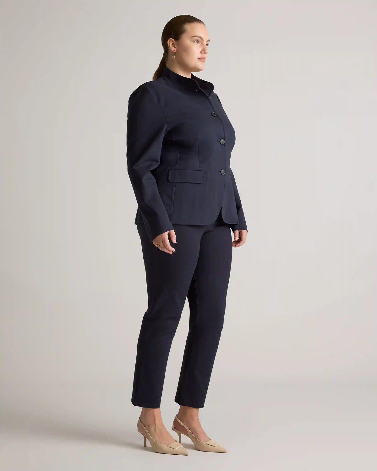 Ultra-Stretch Ponte Stand Collar Blazer