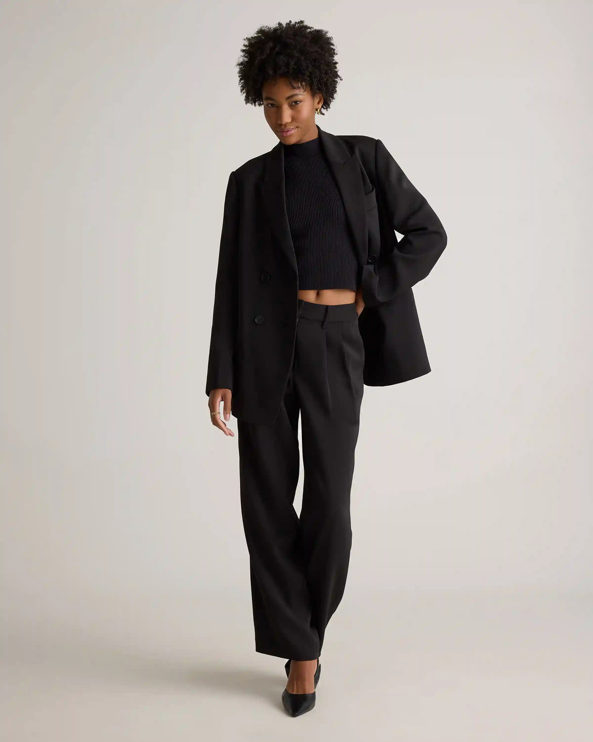 Stretch Crepe Relaxed Double-Breasted Blazer