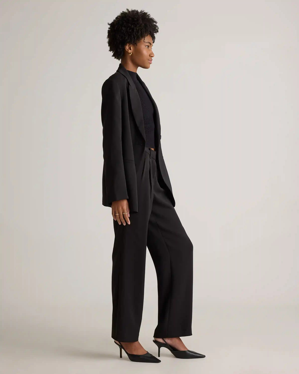 Stretch Crepe Relaxed Double-Breasted Blazer