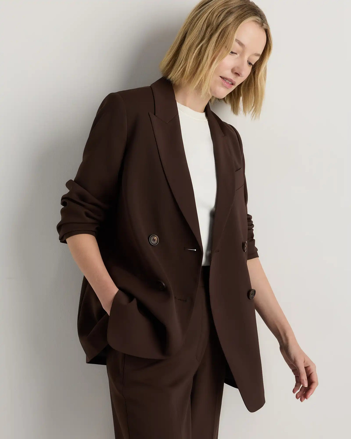 Stretch Crepe Relaxed Double-Breasted Blazer