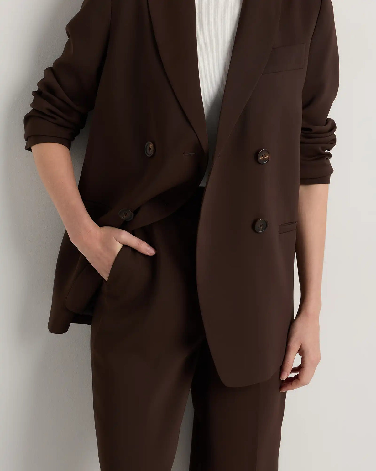 Stretch Crepe Relaxed Double-Breasted Blazer