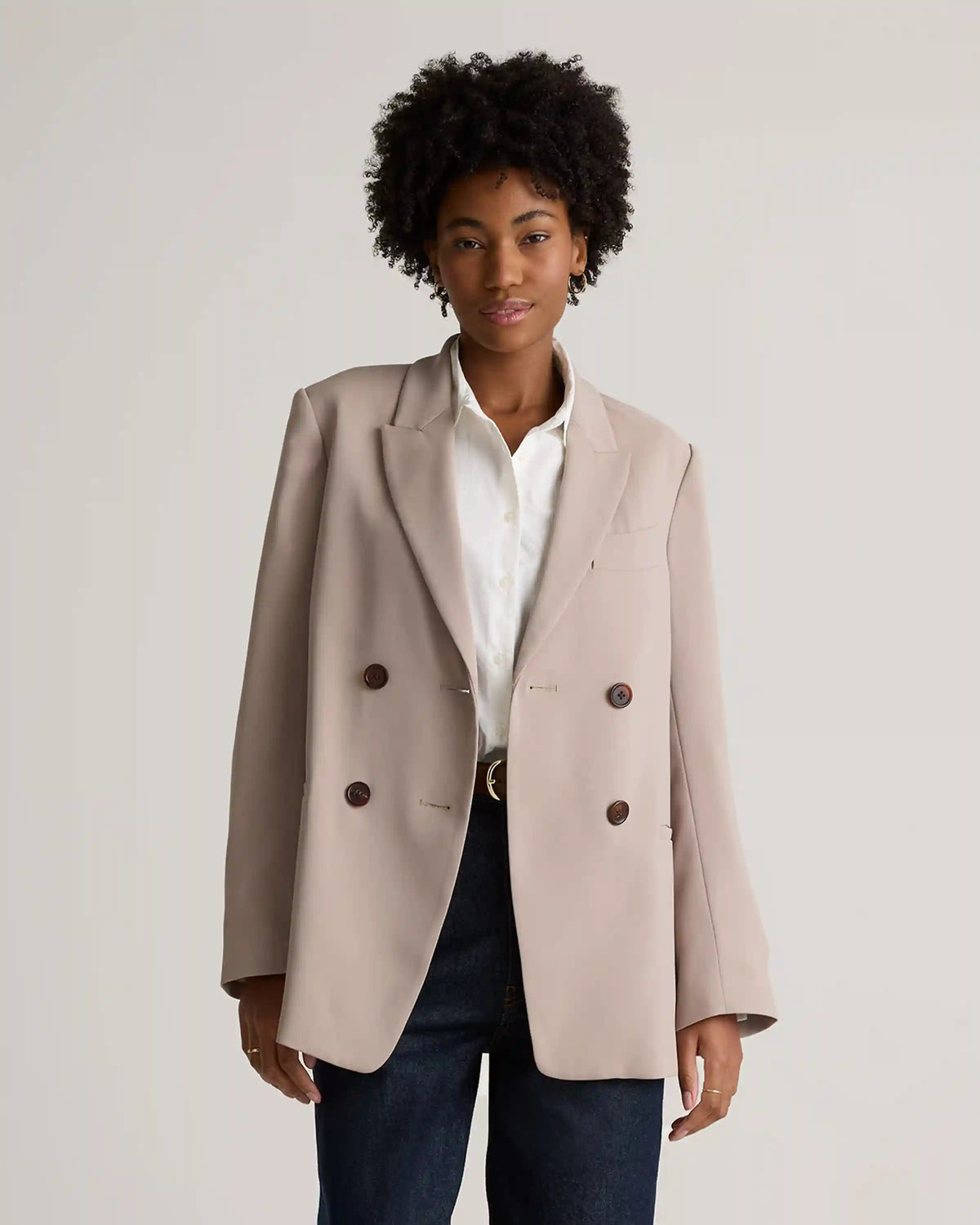 Stretch Crepe Relaxed Double-Breasted Blazer