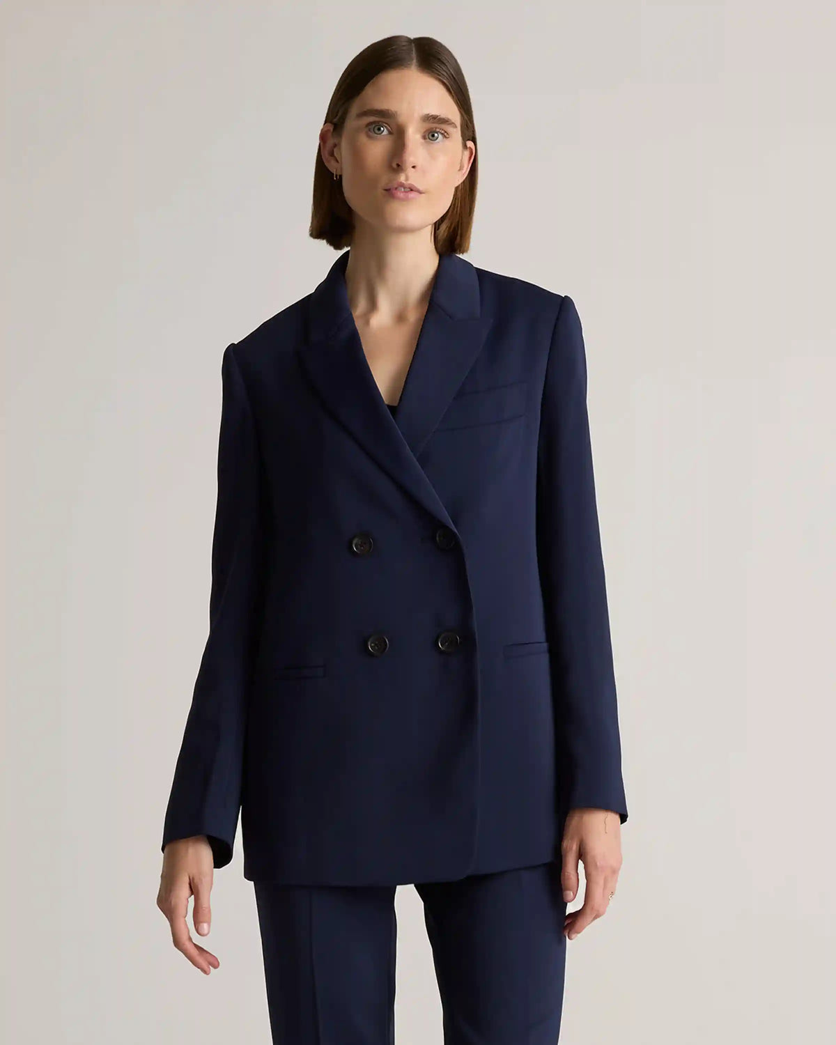 Stretch Crepe Relaxed Double-Breasted Blazer