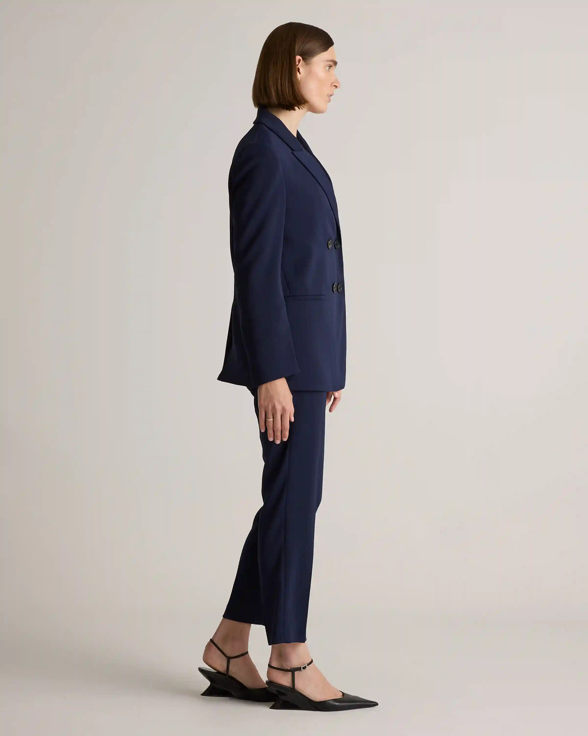 Stretch Crepe Relaxed Double-Breasted Blazer