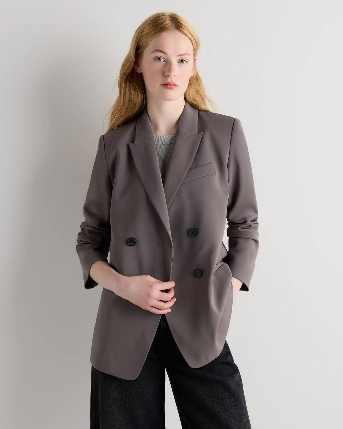Stretch Crepe Relaxed Double-Breasted Blazer