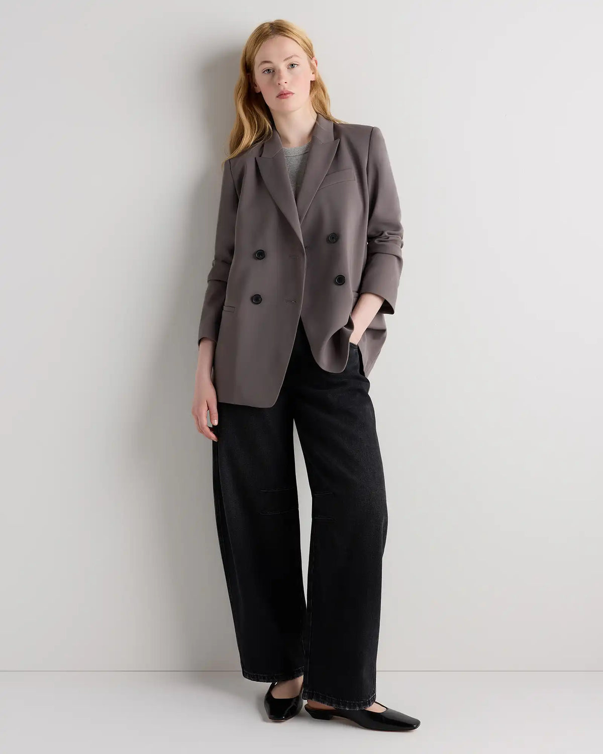 Stretch Crepe Relaxed Double-Breasted Blazer