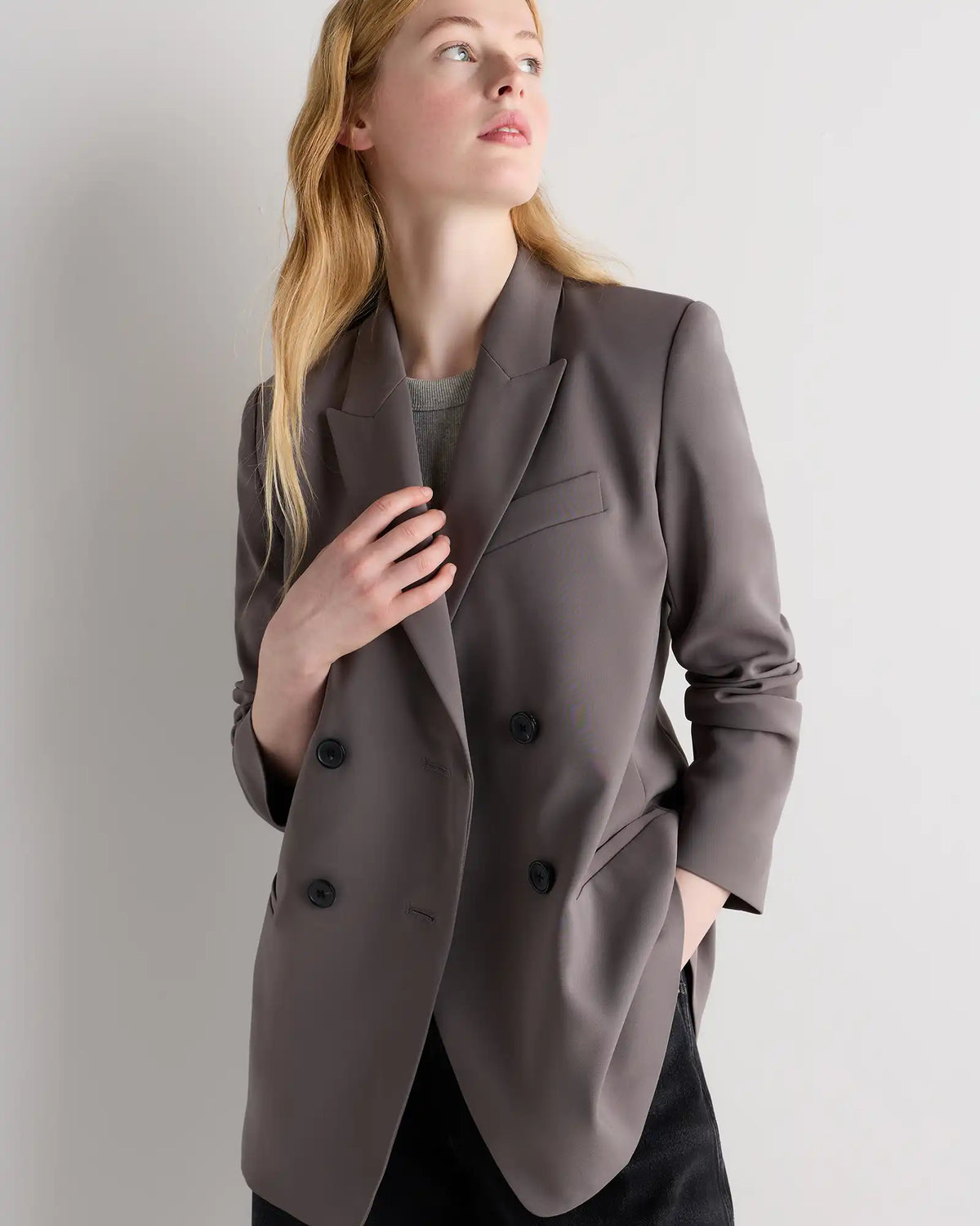 Stretch Crepe Relaxed Double-Breasted Blazer