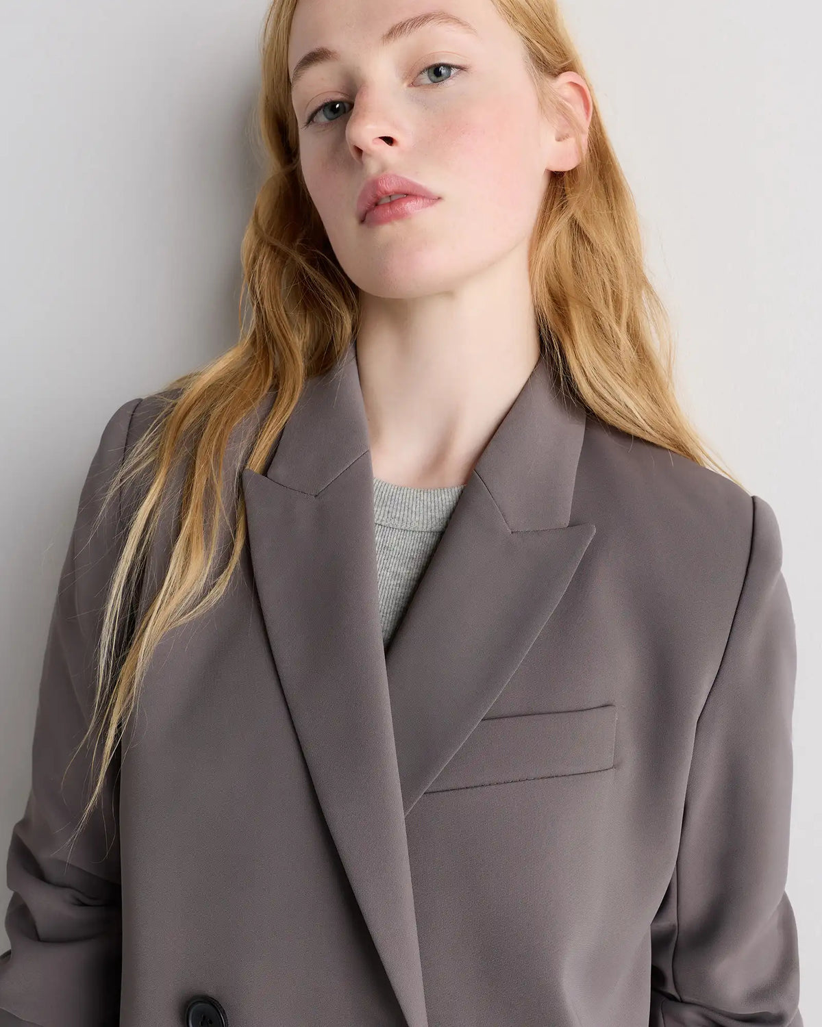 Stretch Crepe Relaxed Double-Breasted Blazer