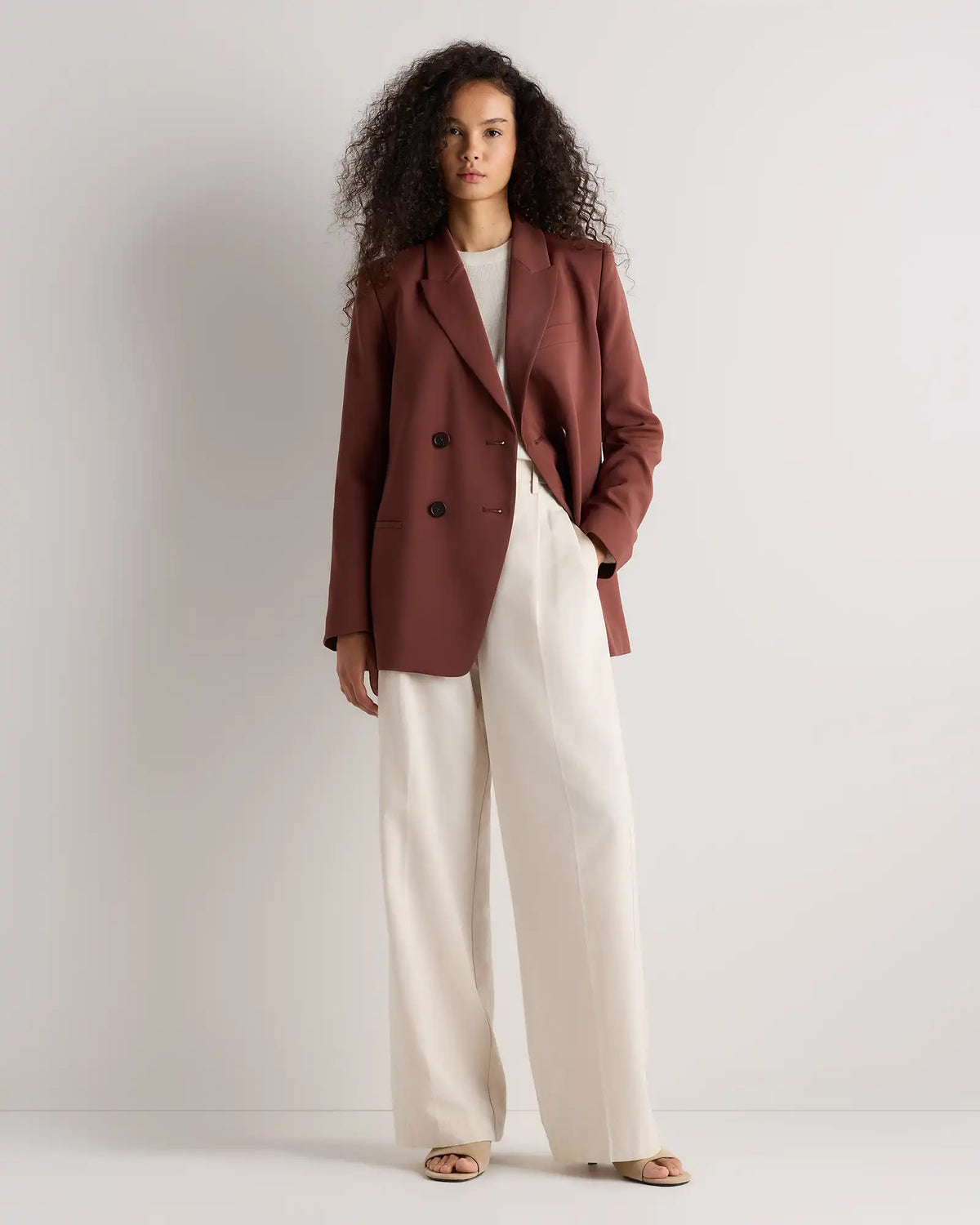 Stretch Crepe Relaxed Double-Breasted Blazer