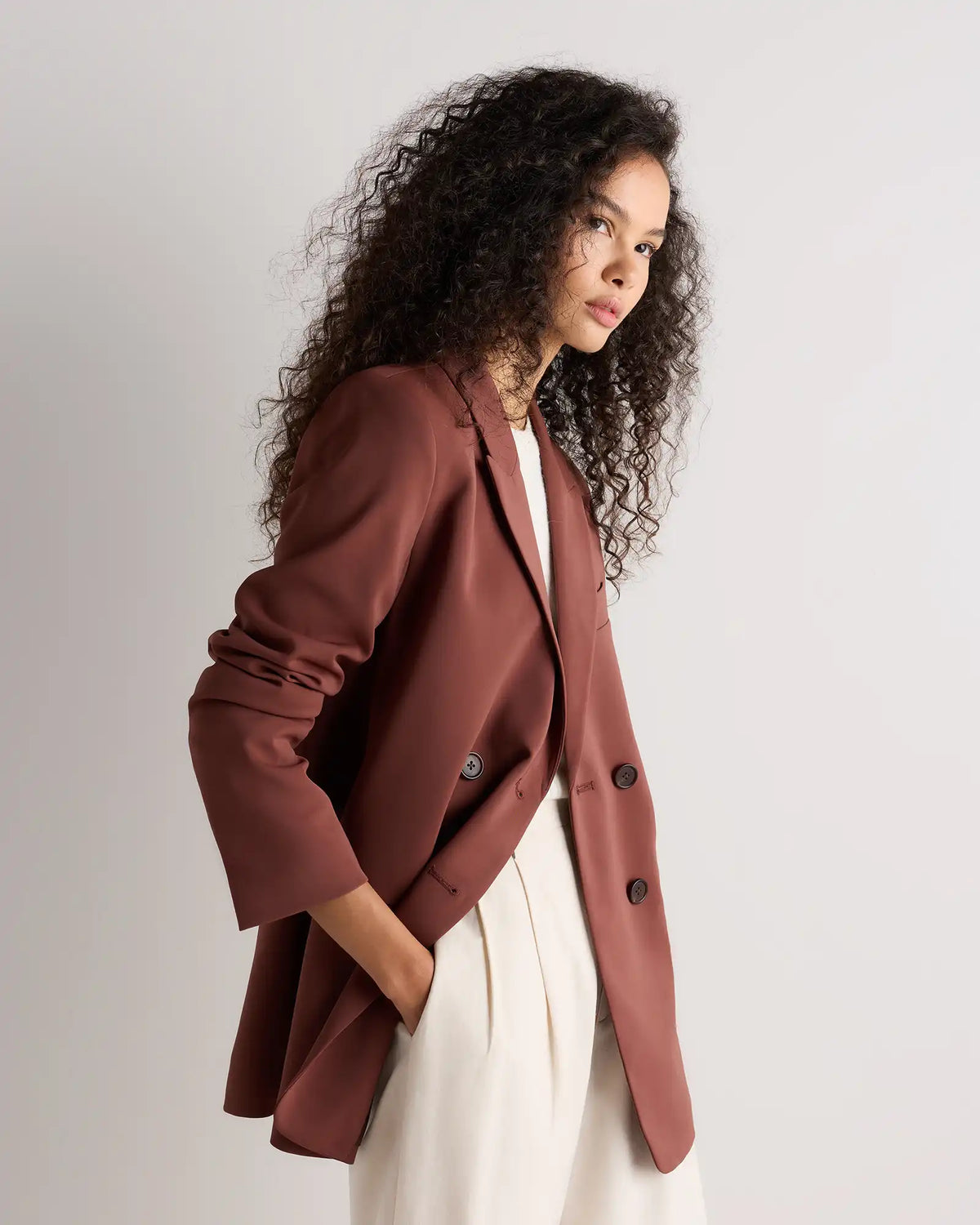 Stretch Crepe Relaxed Double-Breasted Blazer