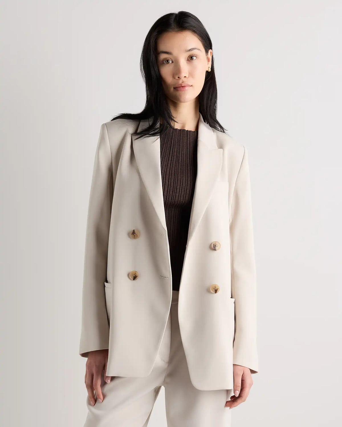 Stretch Crepe Relaxed Double-Breasted Blazer