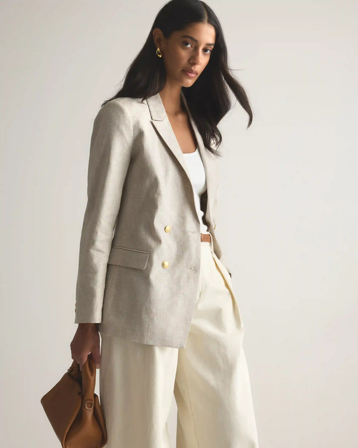 100% European Linen Relaxed Double-Breasted Blazer