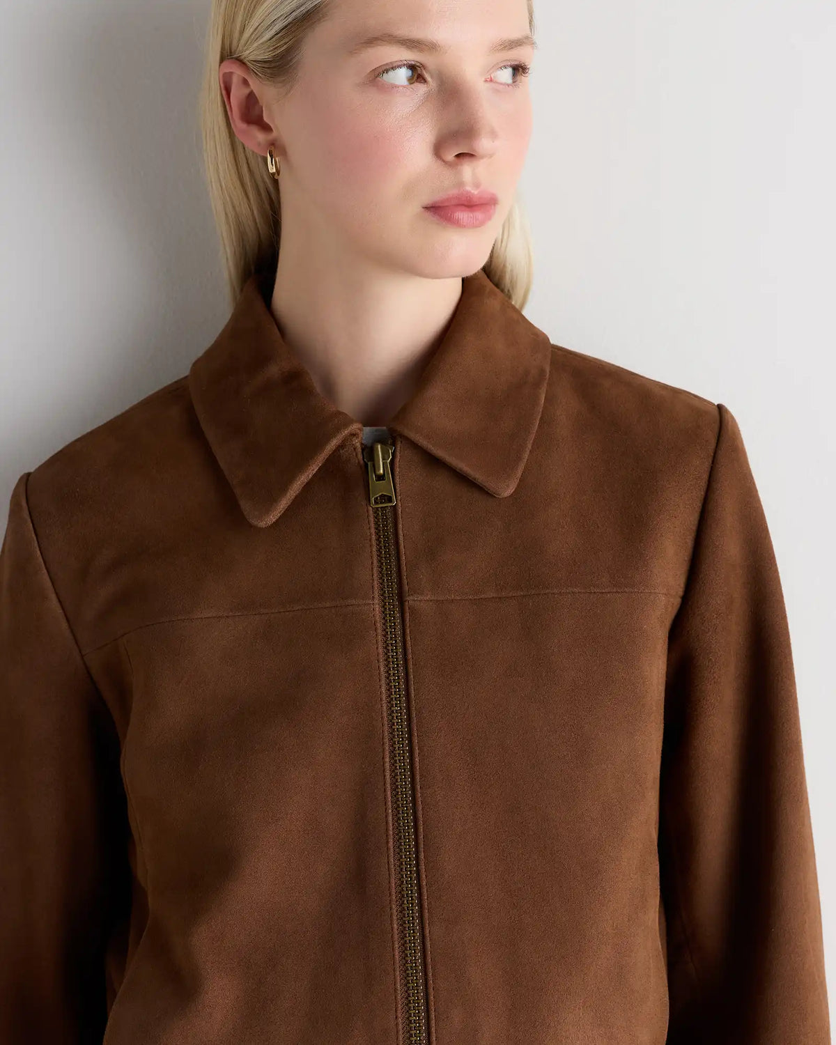 100% Suede Cropped Zip-Front Jacket