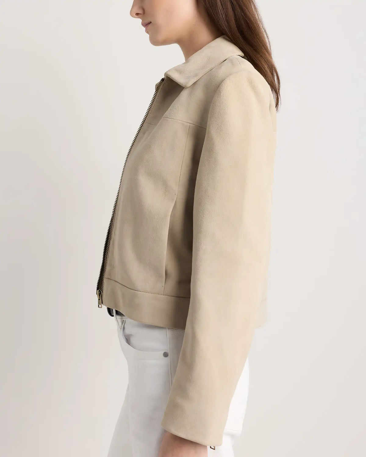 100% Suede Cropped Zip-Front Jacket