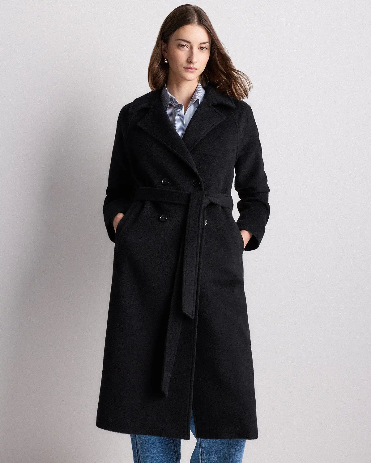 Camel Hair Double-Breasted Long Wrap Coat