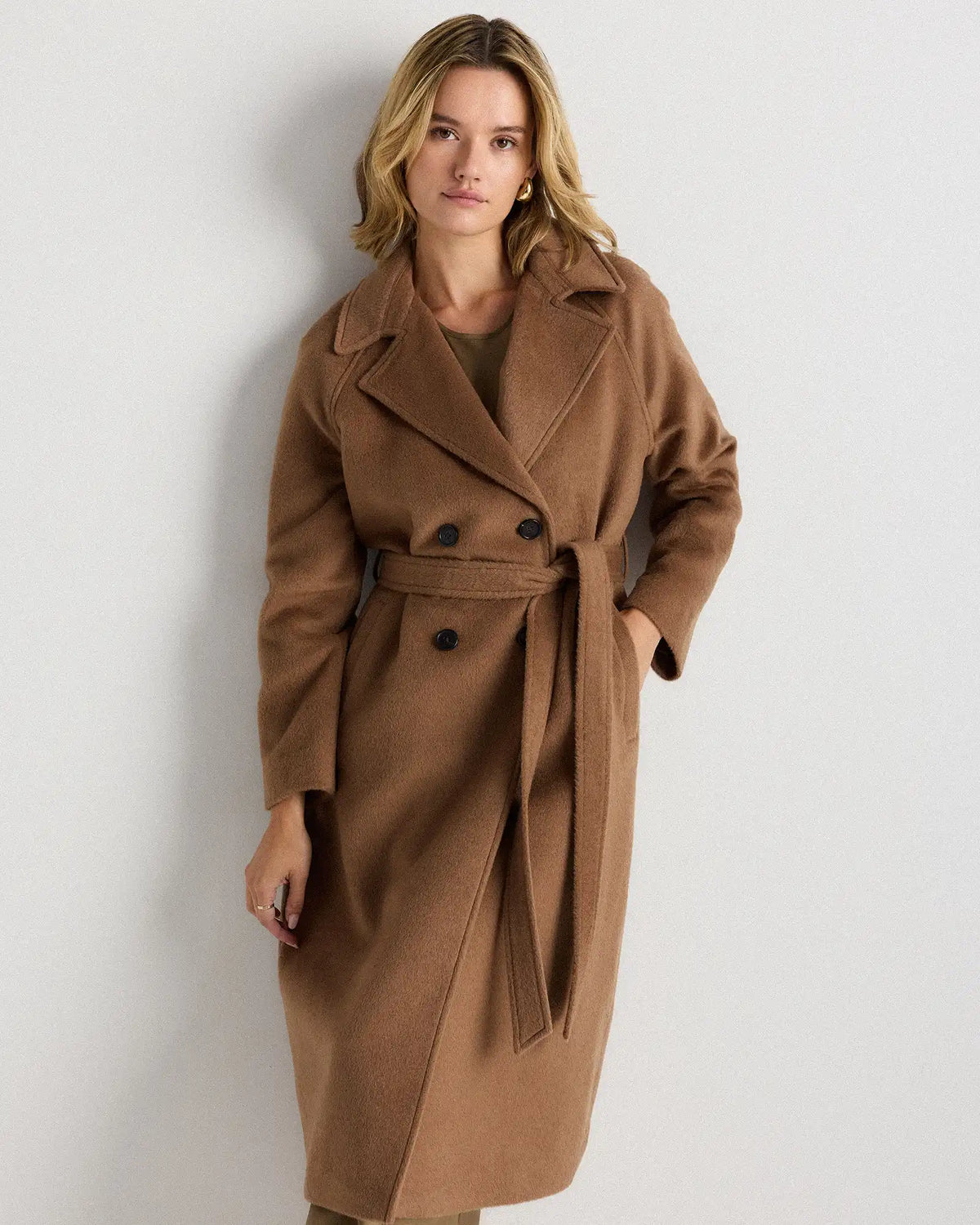 Camel Hair Double-Breasted Long Wrap Coat