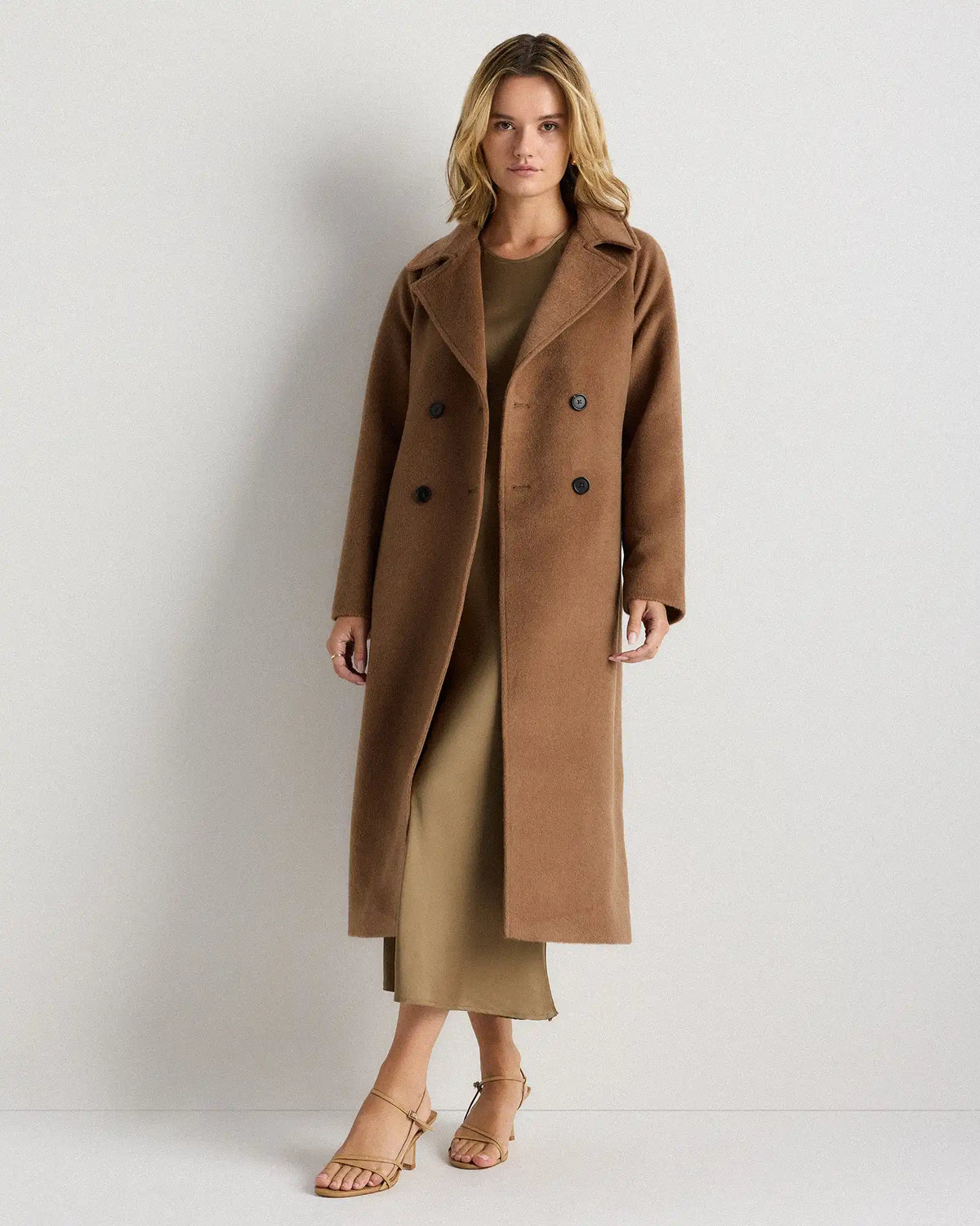 Camel Hair Double-Breasted Long Wrap Coat