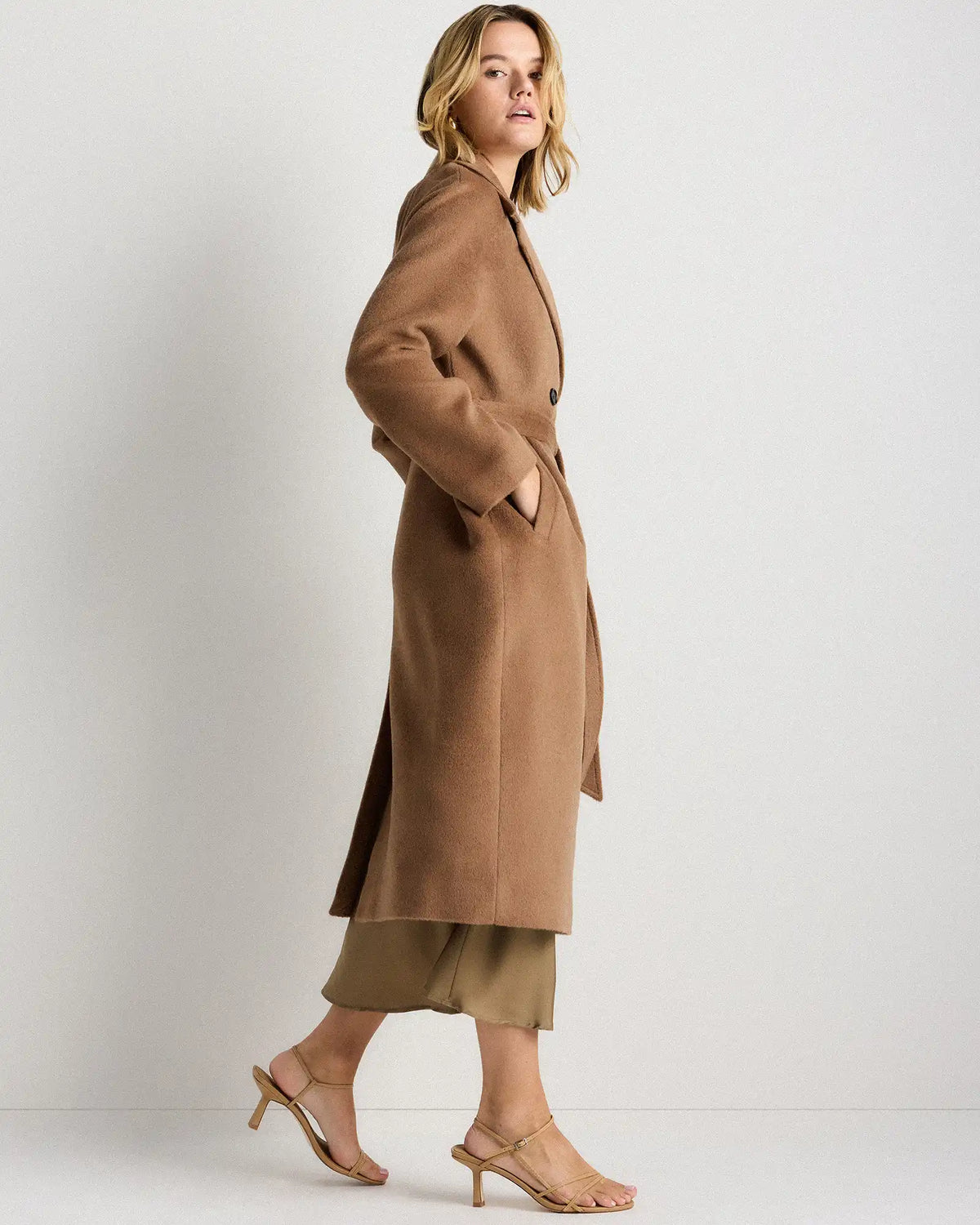Camel Hair Double-Breasted Long Wrap Coat