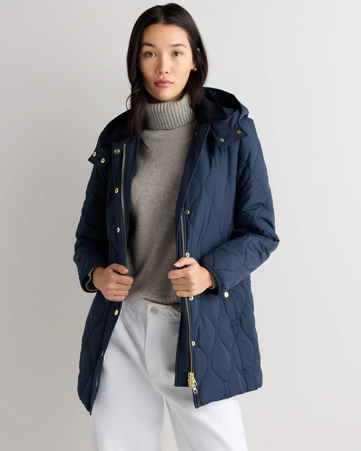 Featherless Quilted Hooded Long Puffer Jacket