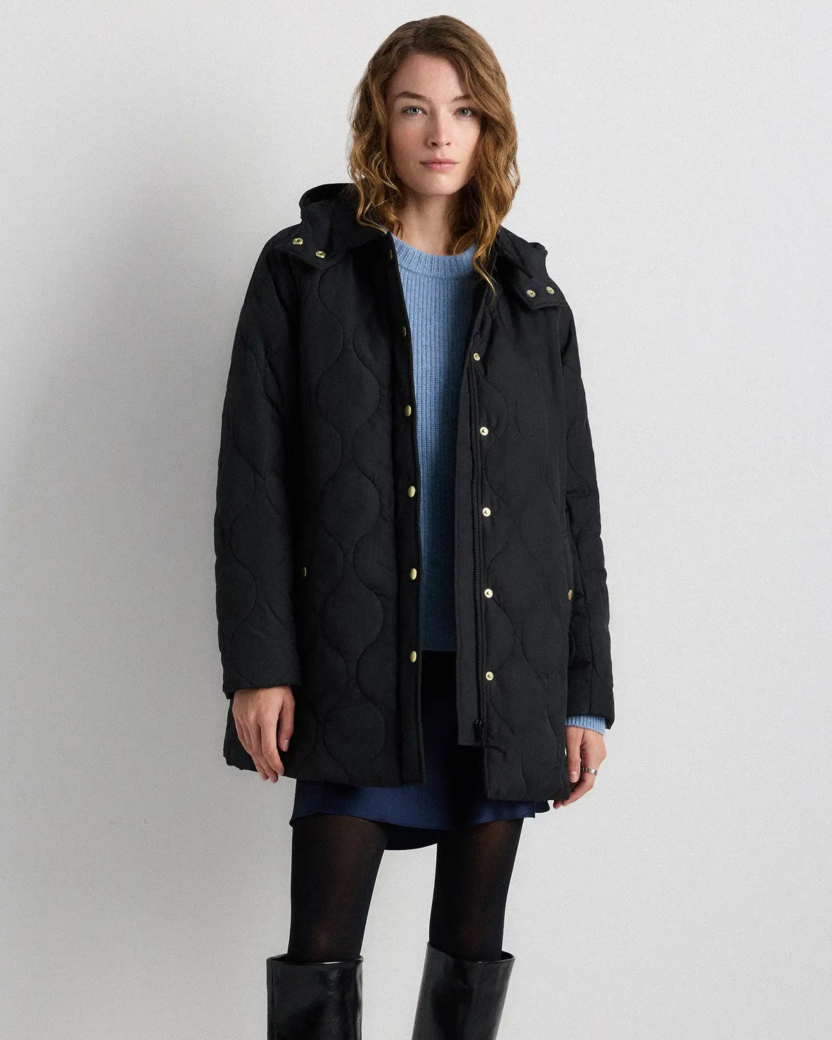Featherless Quilted Hooded Long Puffer Jacket